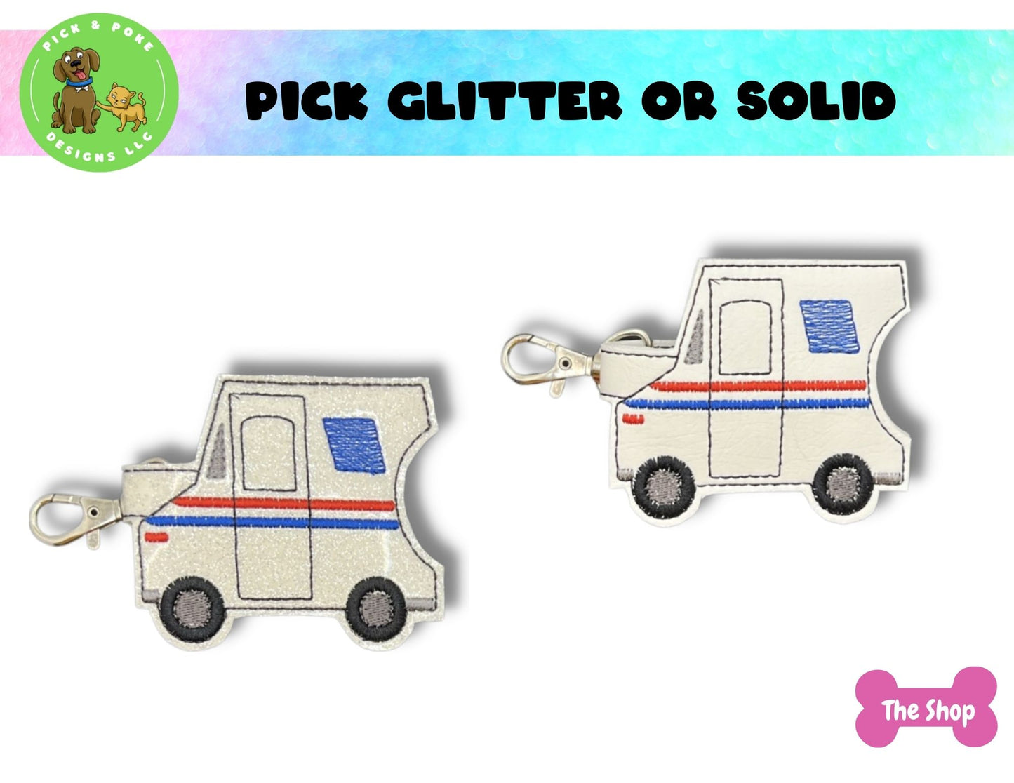 Mail Truck Hand Sanitizer Holder Key Chain | Embroidered on Vinyl | Made to Order