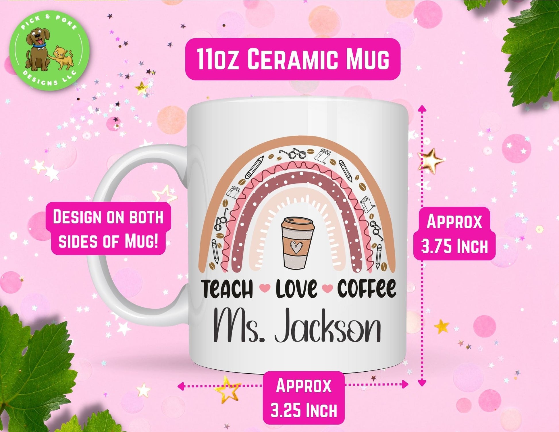 Teach Love Coffee Mug holds 11oz ounces and is made from ceramic material.