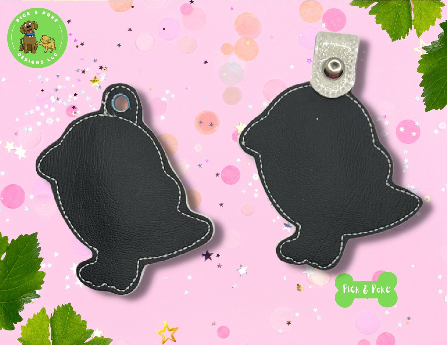 In the Hoop Embroidery Project Cute Heart Bird  Snap Tab and Eyelet Key Fob Design (Digital Download)