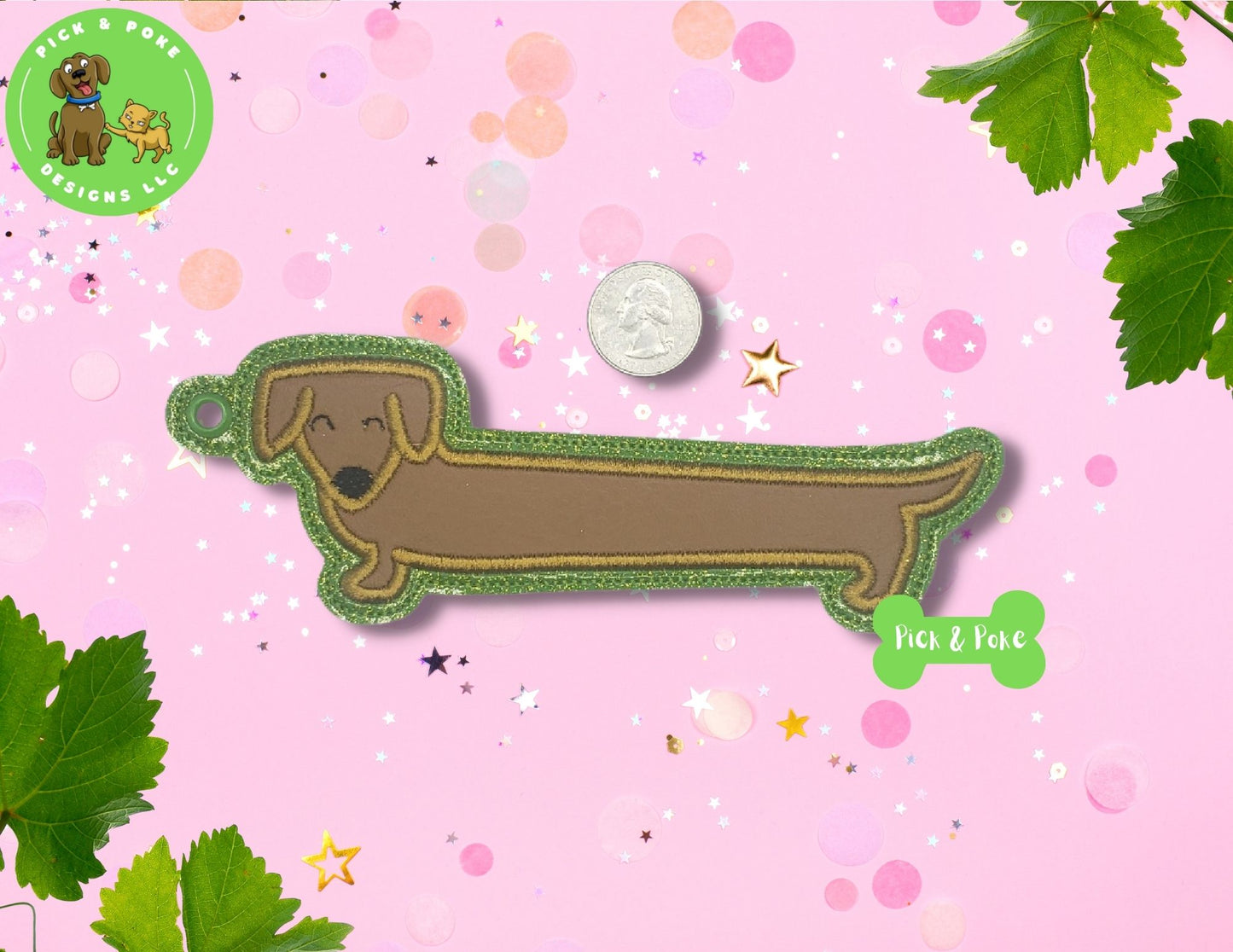 In the Hoop Embroidery Project 5x7 Wiener Dog Dachshund Bookmark