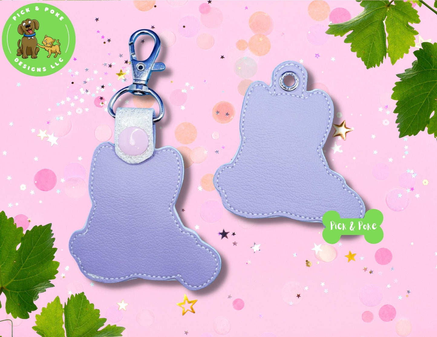 In the Hoop Embroidery Project Yoga Cat Snap Tab and Eyelet Key Fob