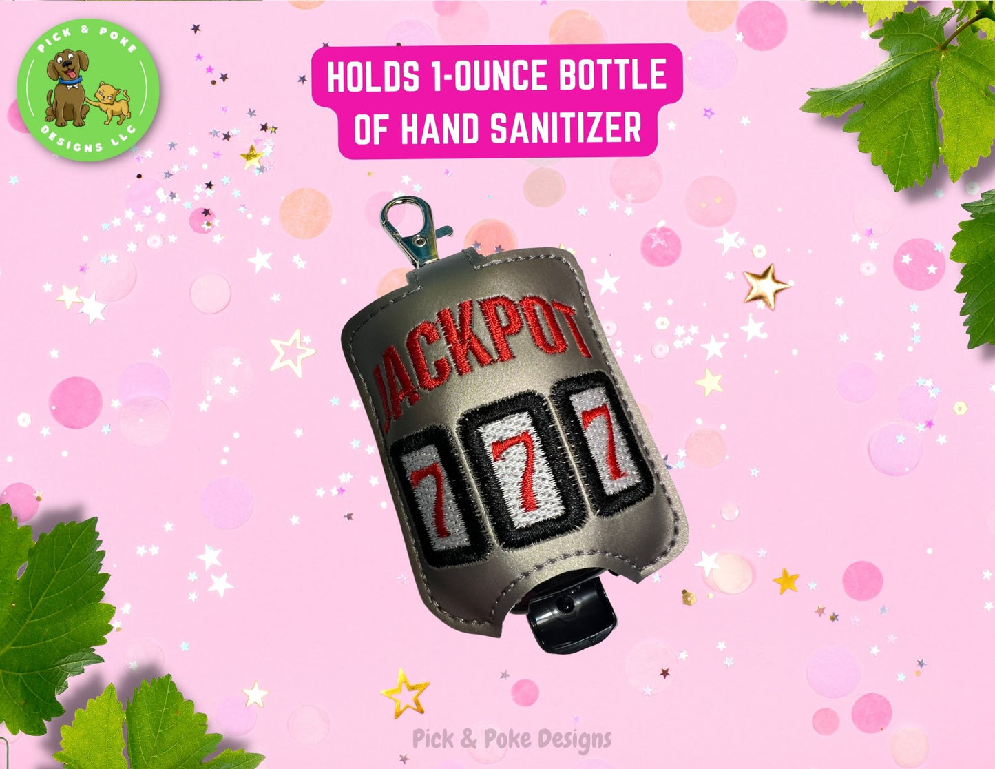 Jackpot Casino Slot Machine Hand Sanitizer Holder Key Chain | Embroidered on Vinyl