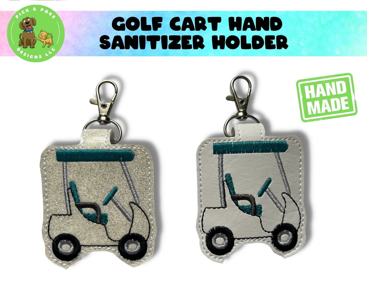 Golf Cart Sanitizer Holder Key Chain | Embroidered on Vinyl | Made to Order