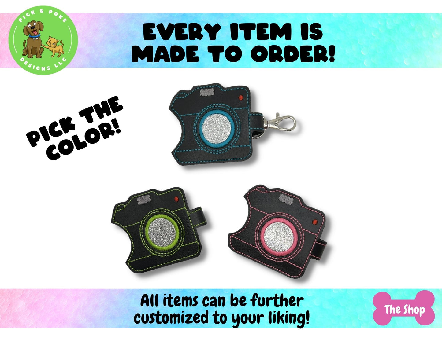 Retro camera keychains are made to order and colors can be customized
