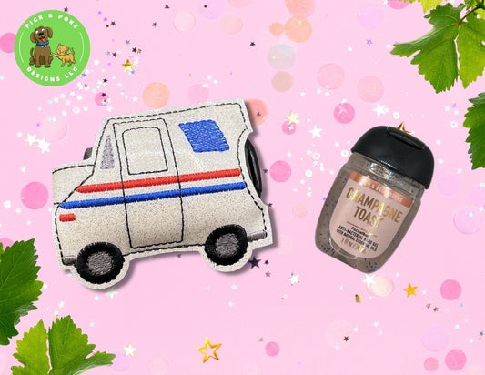 Mail Truck Hand Sanitizer Holder Key Chain | Embroidered on Vinyl | Made to Order