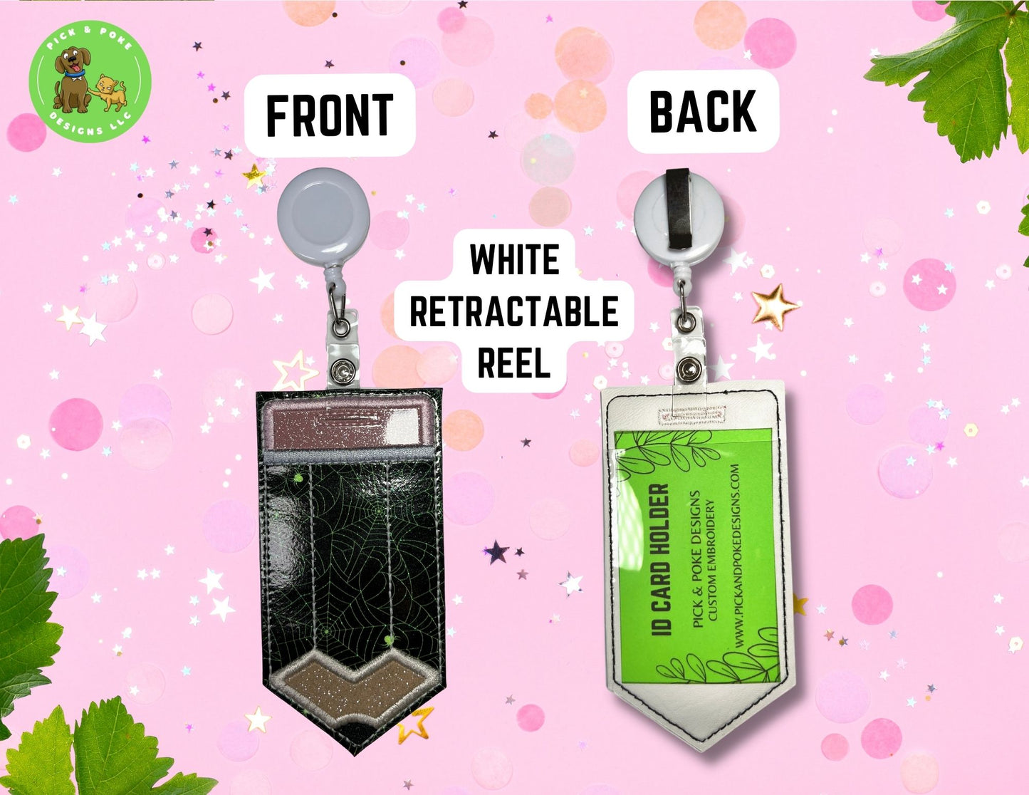 Pencil ID Card Badge Holder with Reel or Clip | Glowing Spider Web Design