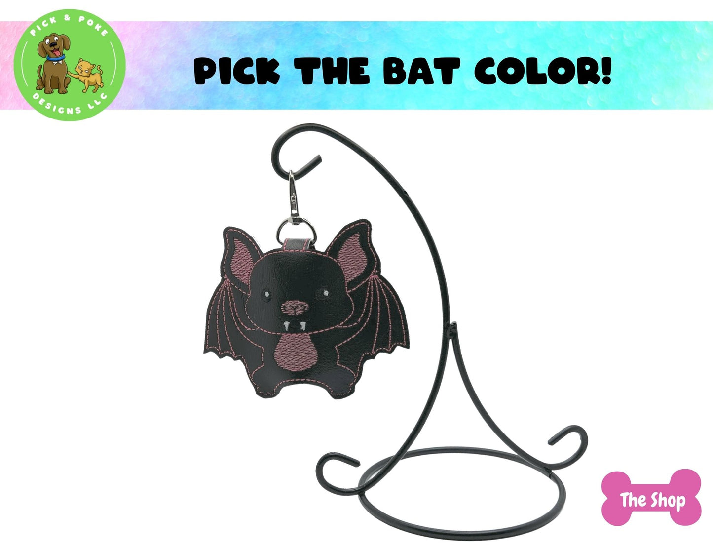 Cute Kawaii Bat Hand Sanitizer Holder Key Chain | Embroidered on Vinyl | Made to Order
