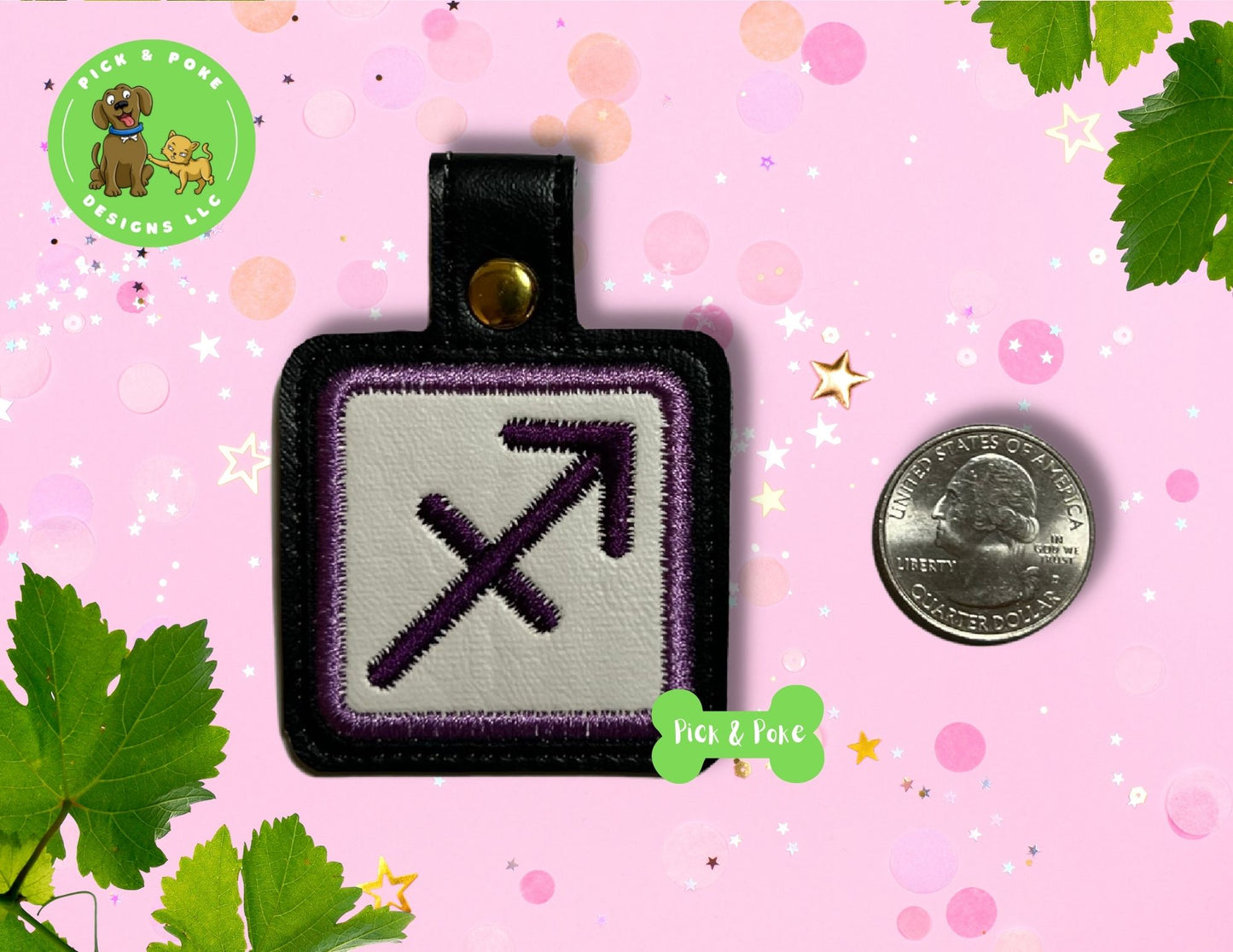 In the Hoop Embroidery Project 12 Zodiac Birthday Symbol Snap Tab Fob Set (Digital Download)