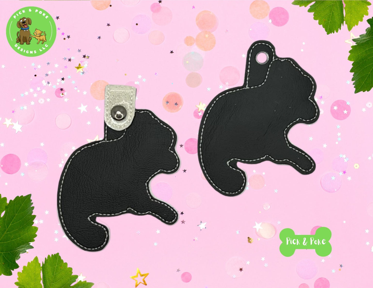 In the Hoop Embroidery Project Cute Cat Doodle Snap Tab and Eyelet Key Fob ITH Design (Digital Download)