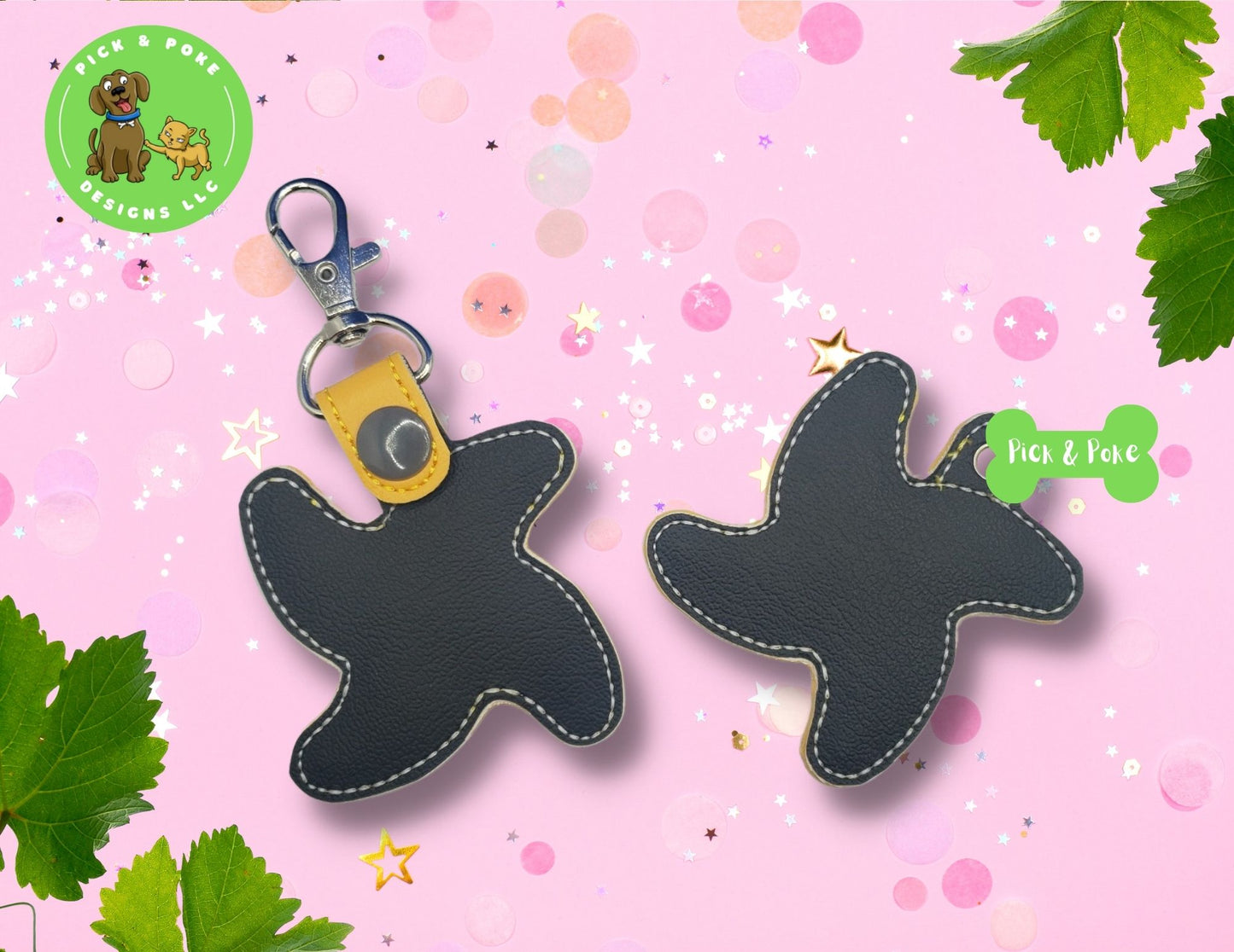 In the Hoop Embroidery Project Ninja Star Snap Tab and Eyelet Key Fob
