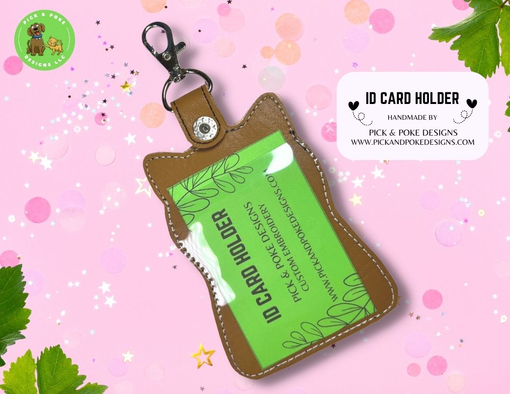 Brown Cat ID Card Badge Holder with Lobster Clasp (No Personalization) |  Vinyl Faux Leather | Vertical Protector Case