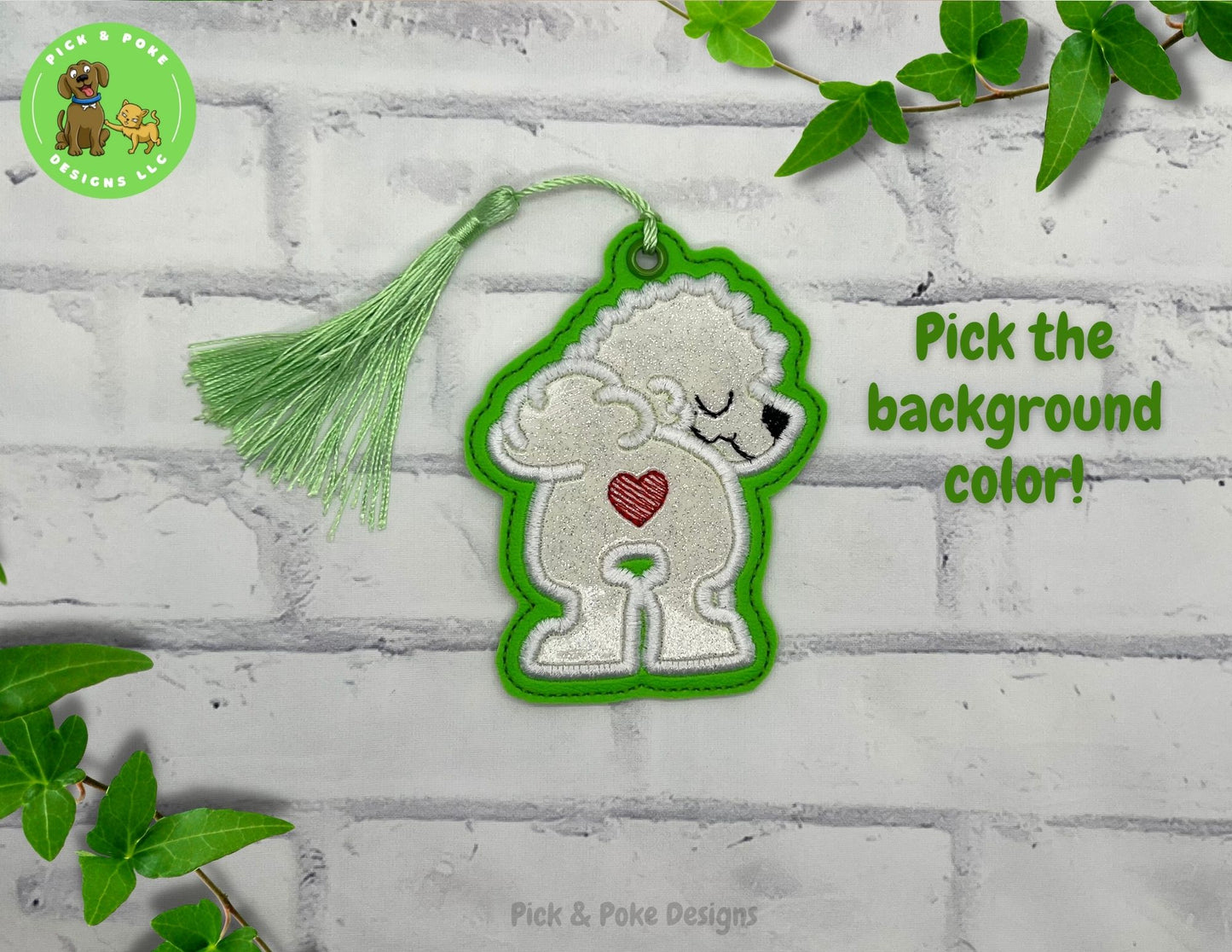 Bichon Frise Dog Butt Bookmark with Tassel | Glitter Dog Design | Embroidered