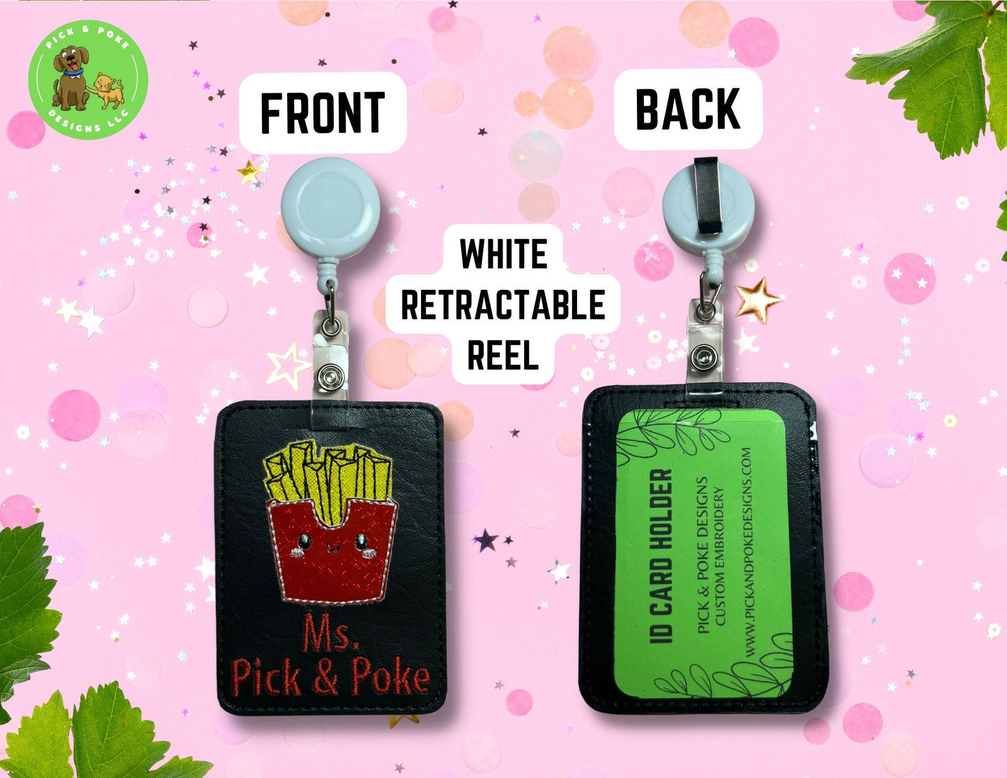 Personalized French Fries ID Card Badge Holder with Reel or Clip