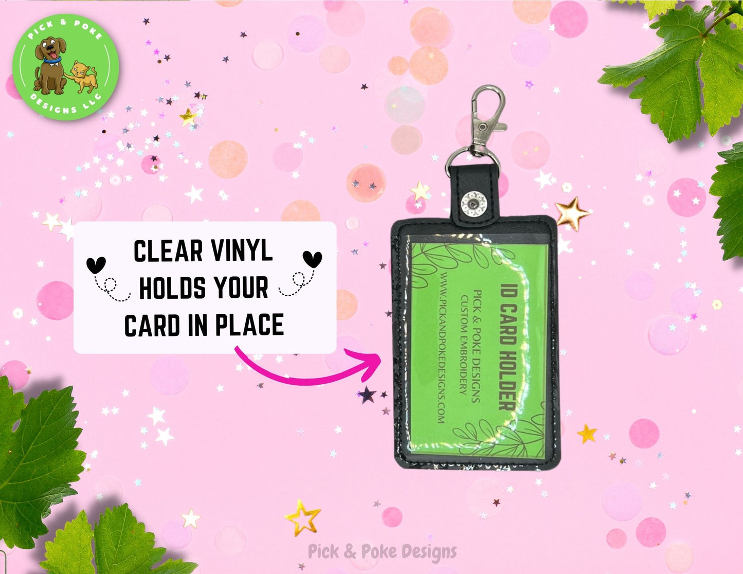 ID Badge Card Holder with Swivel Clip | Paw Print Design | Vertical Style Protector Case | Made to Order