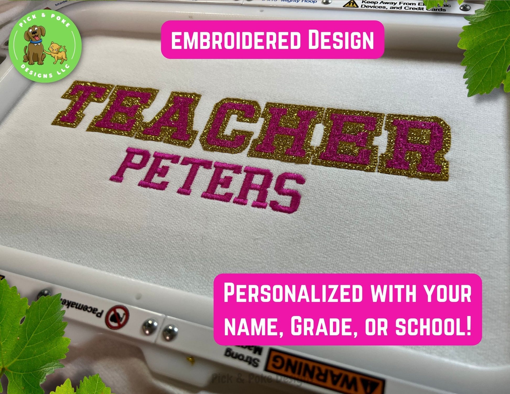 Shirt is personalized with name, grade, or school. 