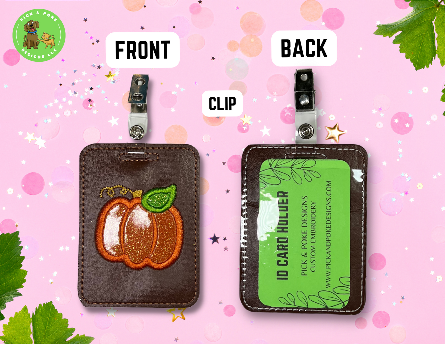Pumpkin Card Badge Holder with Reel or Clip | Brown Vinyl