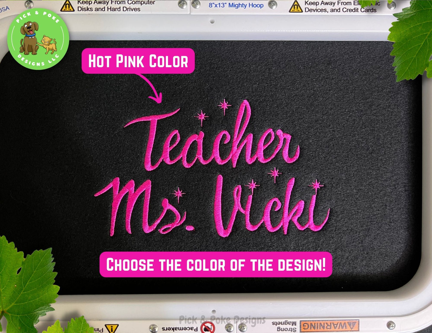 Teacher Sparkle Sweatshirt is embroidered using a thread color of your choice. Hot pink is used in the sample pictures. 