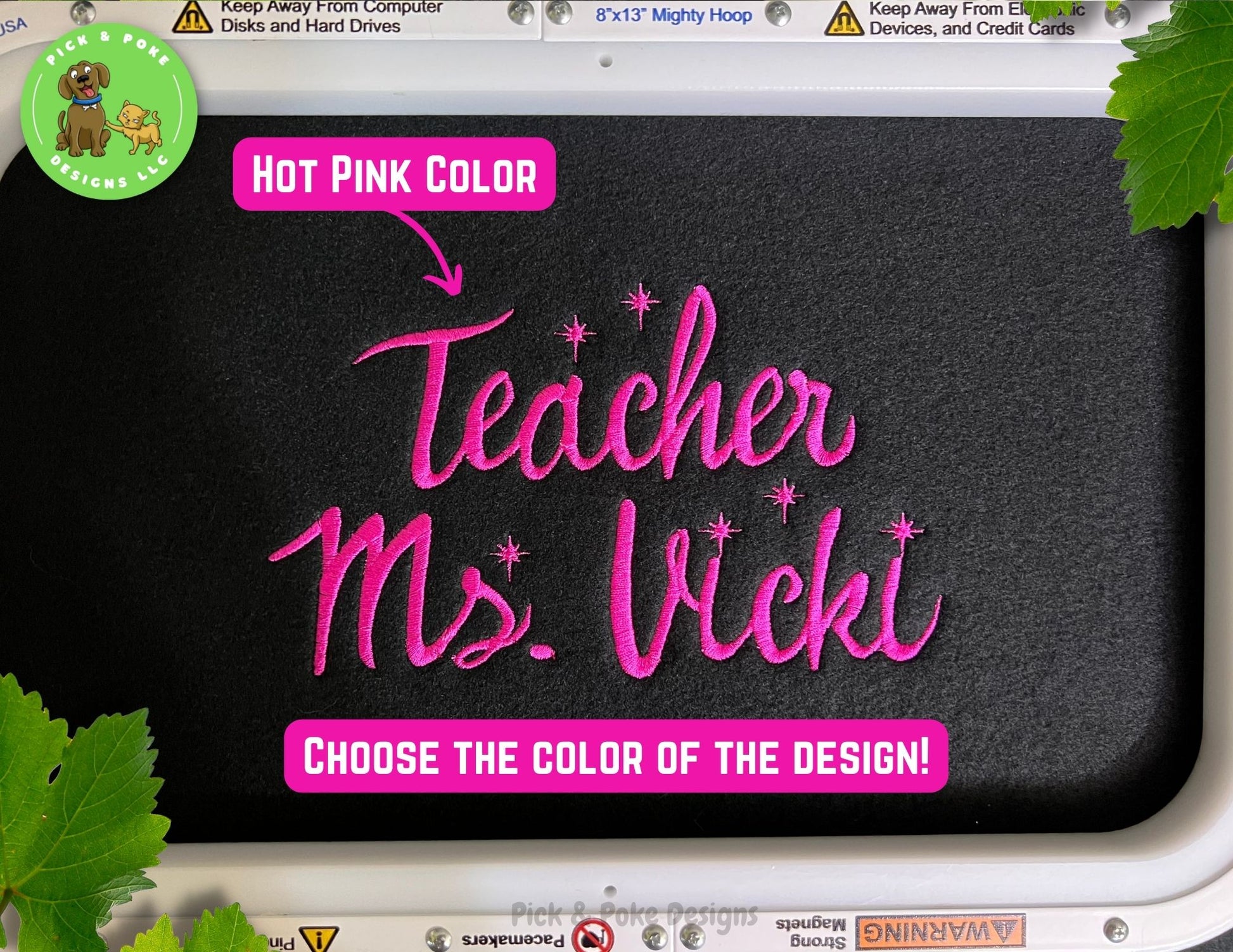 Teacher Sparkle Sweatshirt is embroidered using a thread color of your choice. Hot pink is used in the sample pictures. 