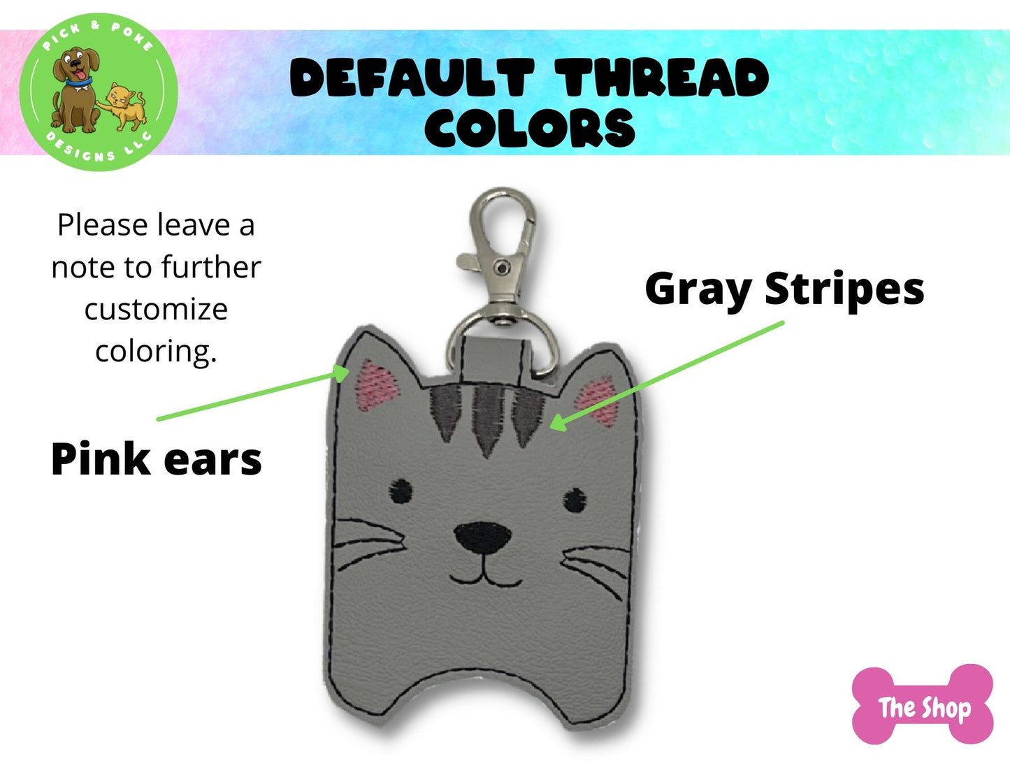 Kitty Cat Hand Sanitizer Holder Key Chain | Embroidered on Vinyl | Made to Order