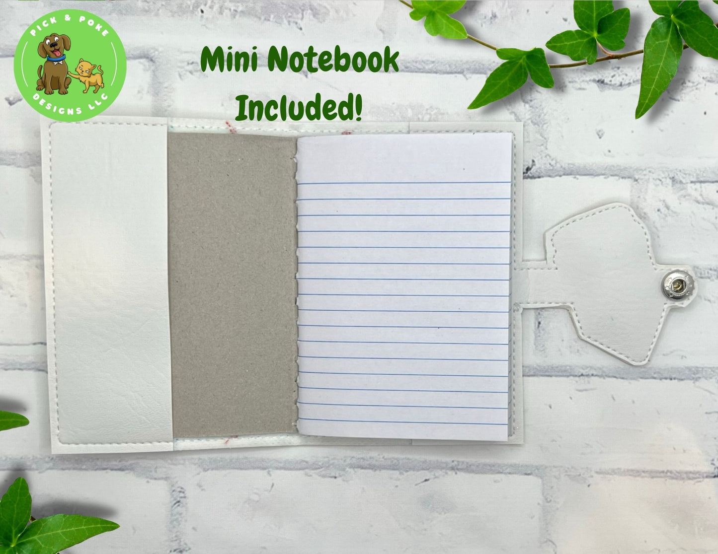 Mini Composition Notebook Cover with Metal Snap / Paper and Pencil Design / Includes 1 Mini Composition Book (Custom Made)