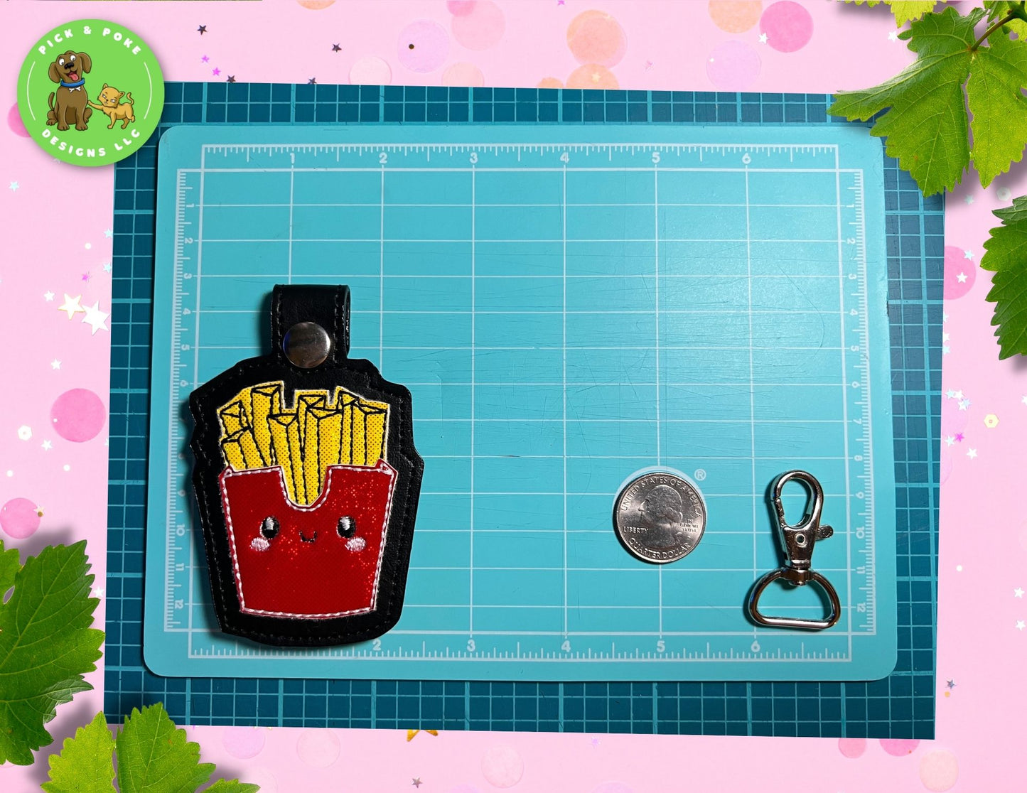 Cute French Fries Snap Tab Keychain (Custom Made with Vegan Leather)