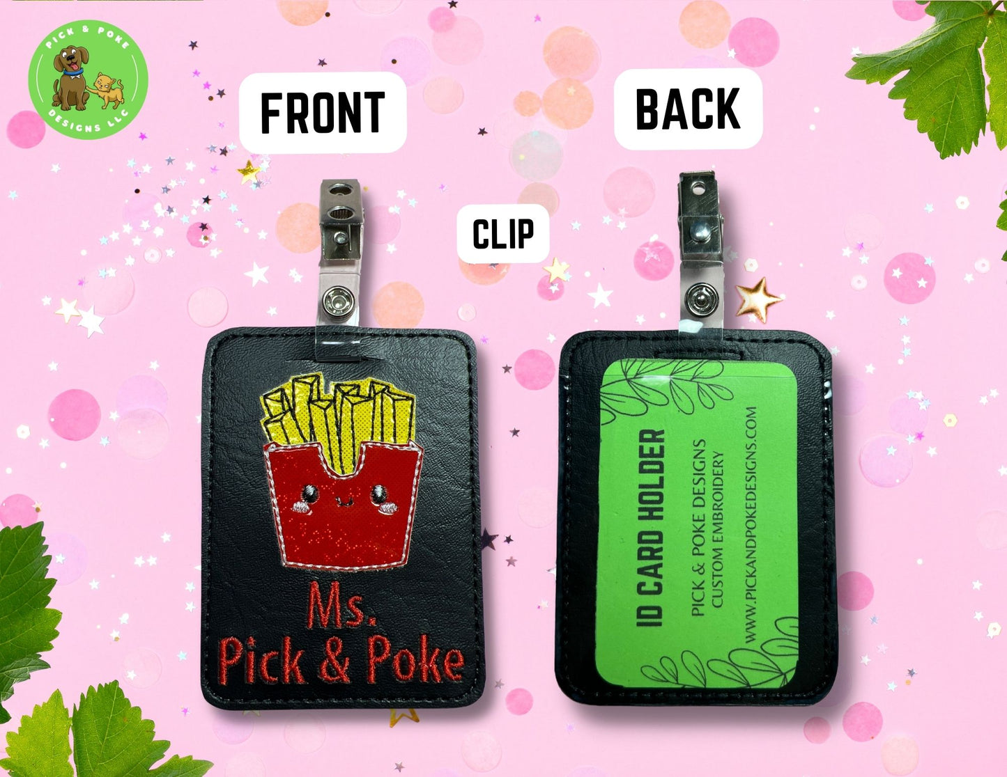 Personalized French Fries ID Card Badge Holder with Reel or Clip