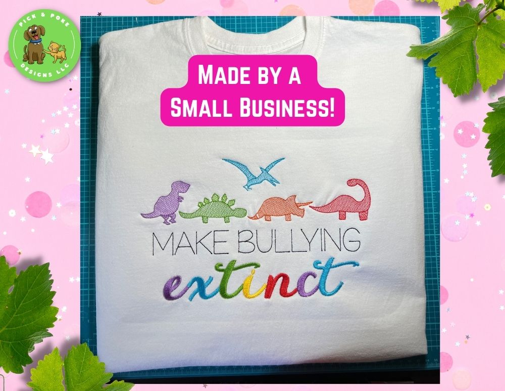 Embroidered Make Bullying Extinct Dinosaur Design | Teacher Crewneck Sweatshirt