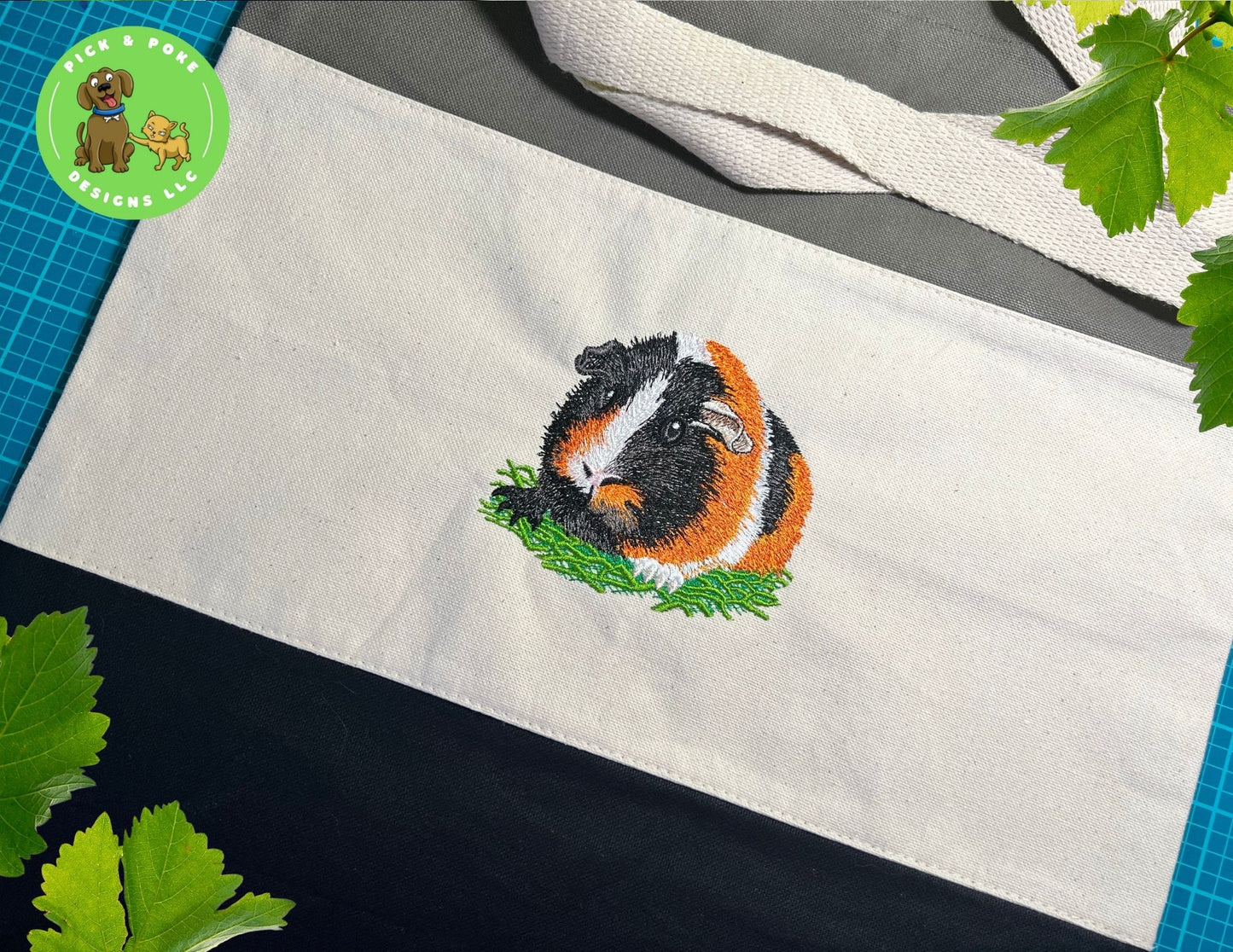 Embroidered Guinea Pig Tote Bag | Tri-Color Canvas Tote