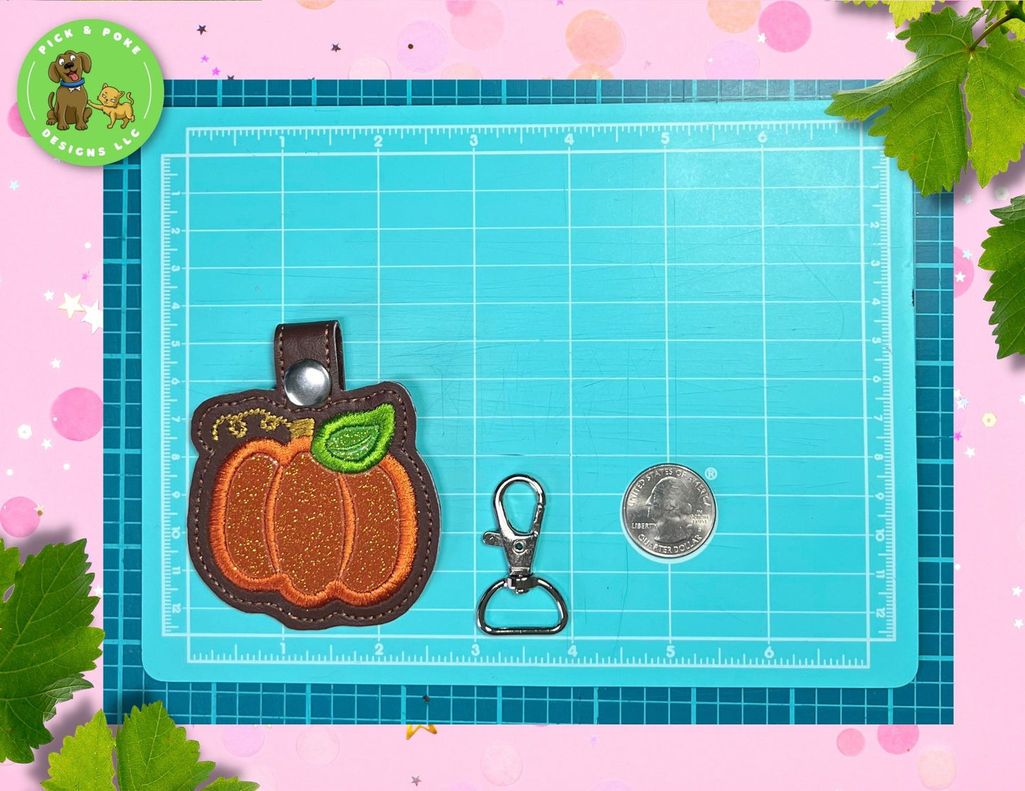 Fall Pumpkin Snap Tab Keychain with Clip | Vinyl Key Fob