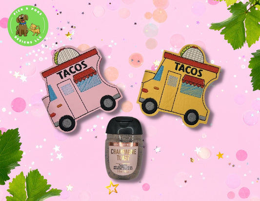 Taco Truck Sanitizer Holder Key Chain | Embroidered on Vinyl | Made to Order