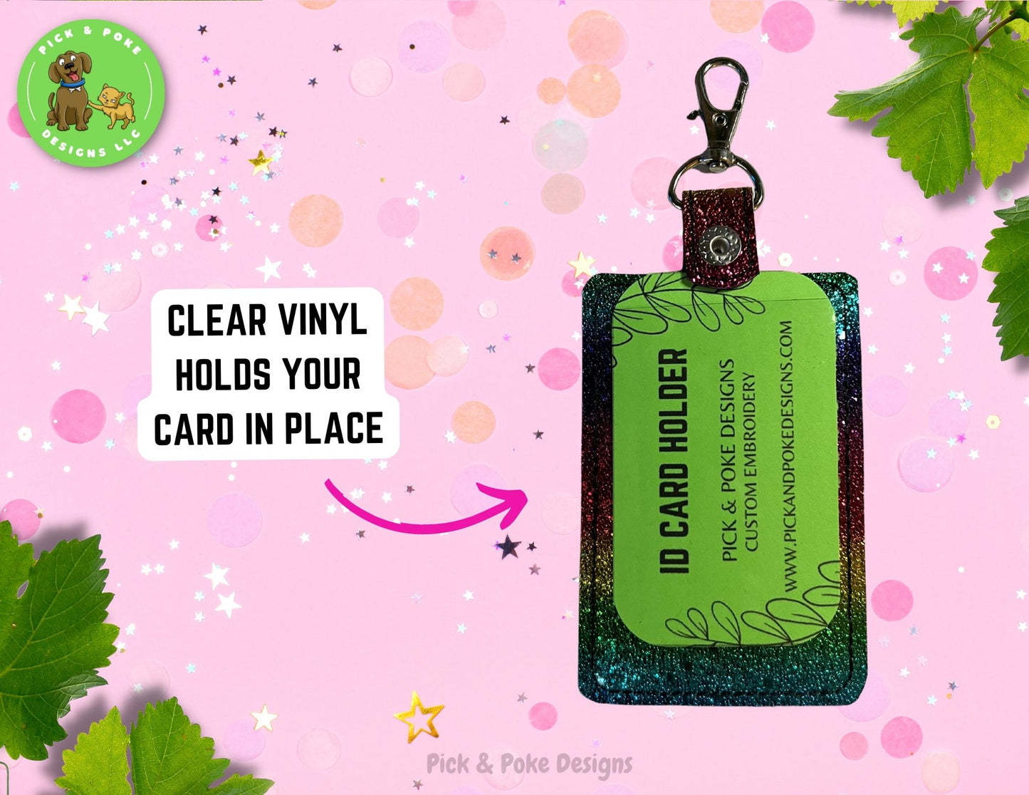 Rainbow Paw Print ID Card Badge Holder with Lobster Clasp | Vinyl Material | Vertical Protector Case