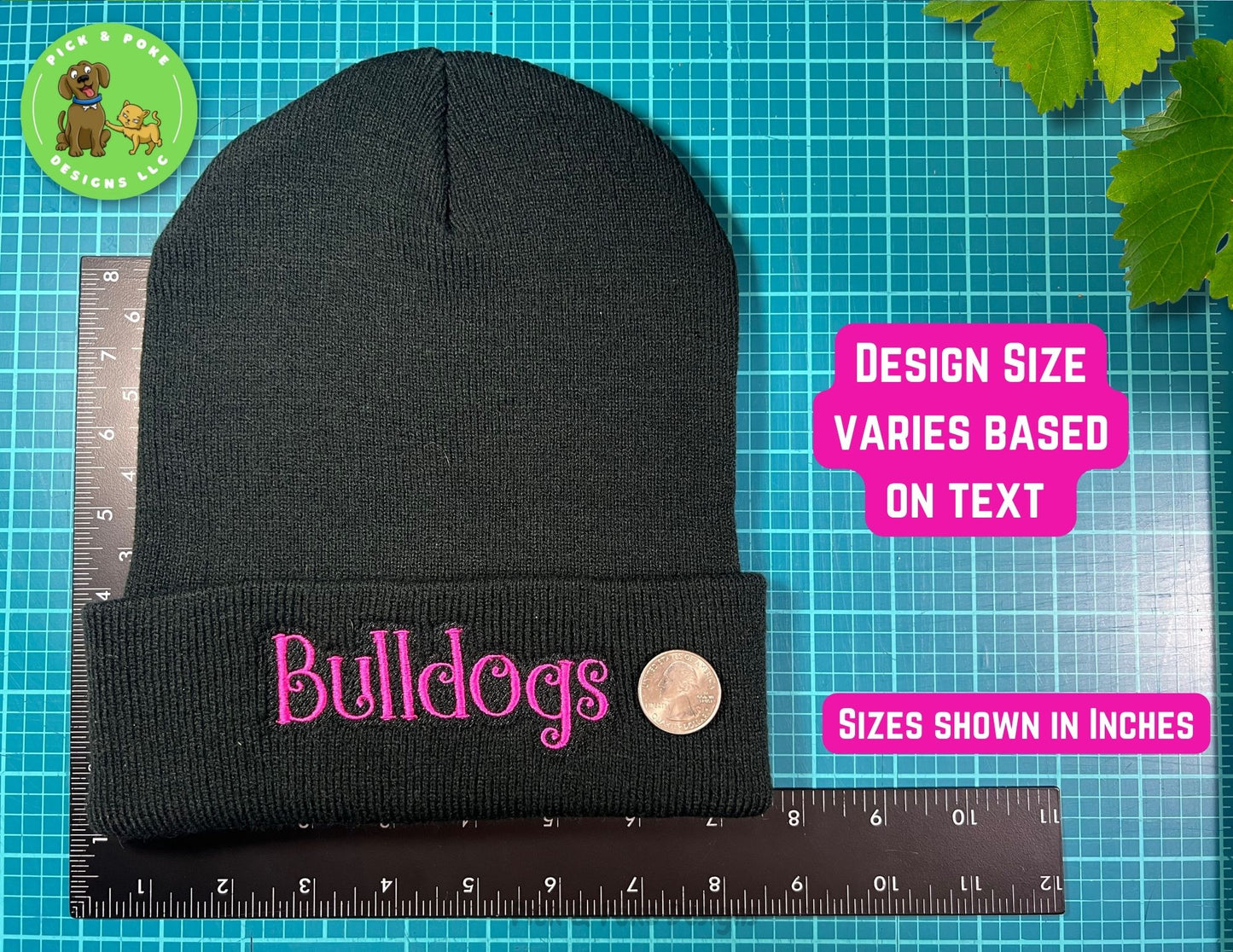 Personalized School Mascot Beanie Cap | Black Knit Hat with Embroidered Text