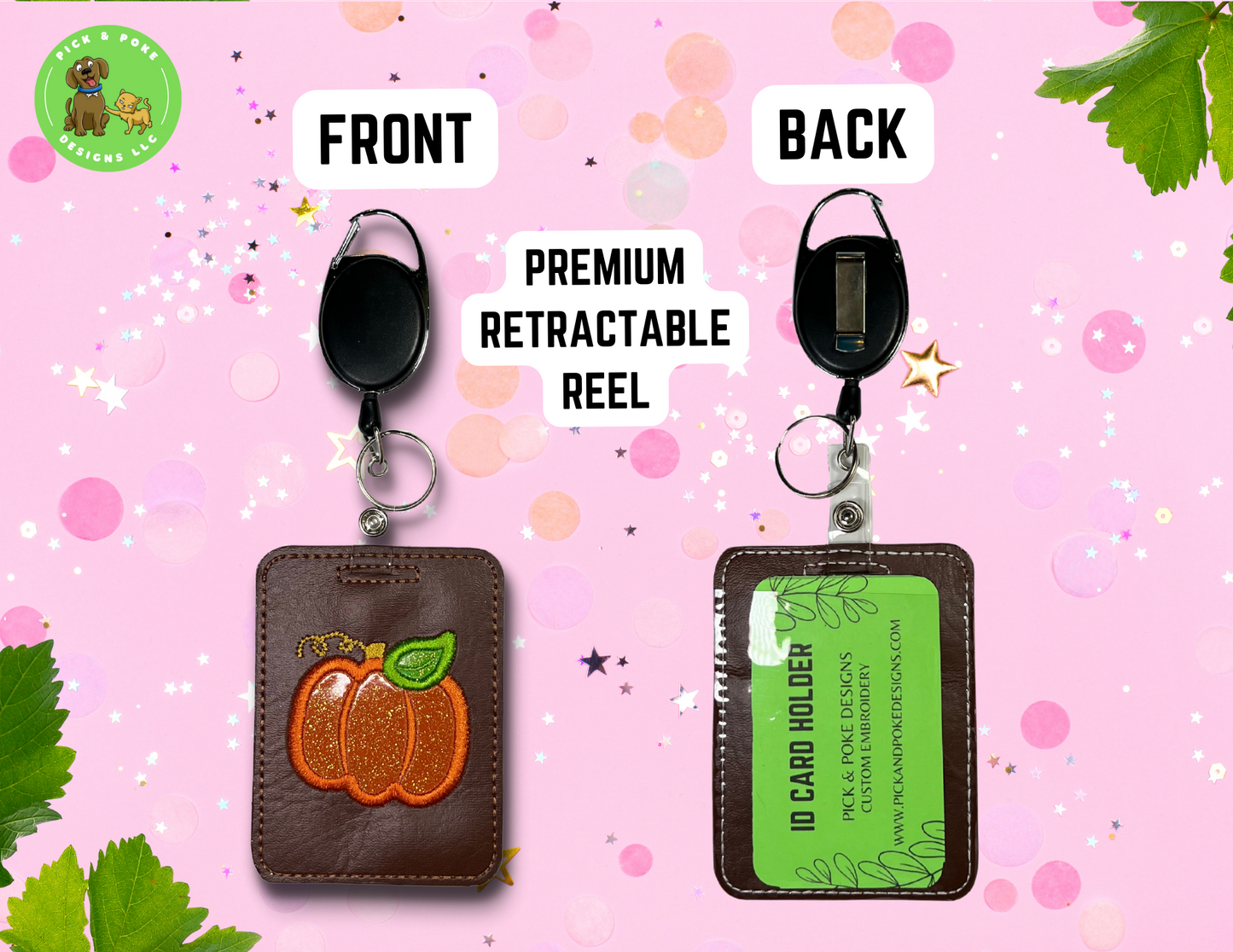 Pumpkin Card Badge Holder with Reel or Clip | Brown Vinyl