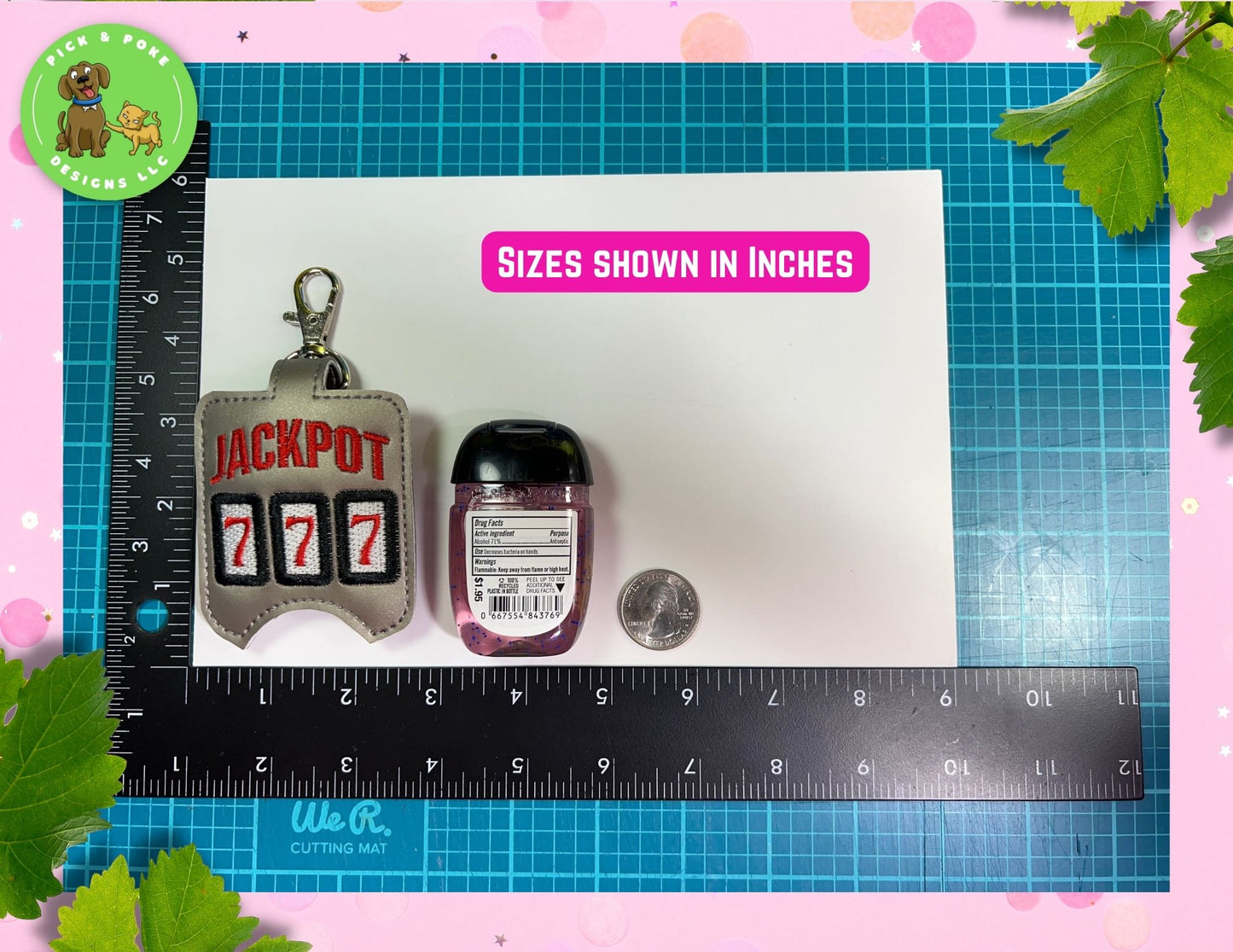 Jackpot Casino Slot Machine Hand Sanitizer Holder Key Chain | Embroidered on Vinyl