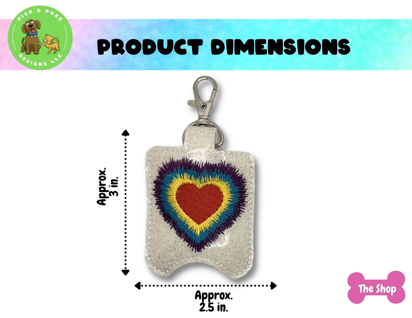 Tie-Dye Heart Sanitizer Holder Key Chain | Embroidered on Vinyl | Made to Order