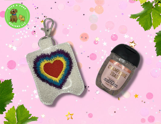 Tie-Dye Heart Sanitizer Holder Key Chain | Embroidered on Vinyl | Made to Order