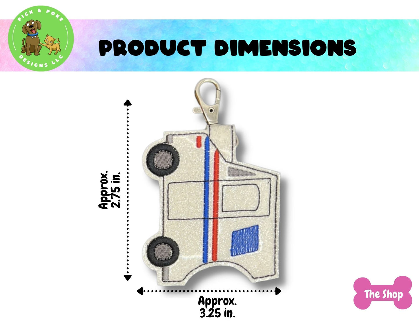 Mail Truck Hand Sanitizer Holder Key Chain | Embroidered on Vinyl | Made to Order