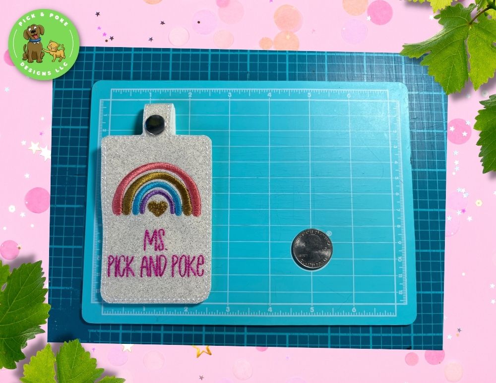 Personalized Glitter Boho Rainbow Card Badge Holder with Lobster Clasp |  Vinyl Faux Leather | Vertical Protector Case