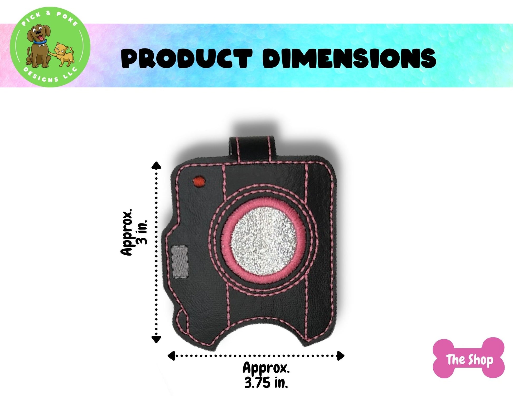 Hand sanitizer case measures approximately 3 inches by 3.75 inches when metal snap is closed
