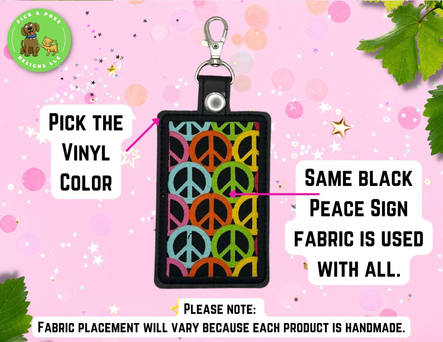 ID Badge Card Holder with Swivel Clip / Peace Sign Fabric Design / Vertical Style Protector Case (Custom Made)
