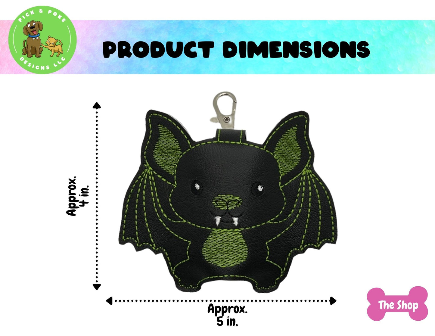 Cute Kawaii Bat Hand Sanitizer Holder Key Chain | Embroidered on Vinyl | Made to Order