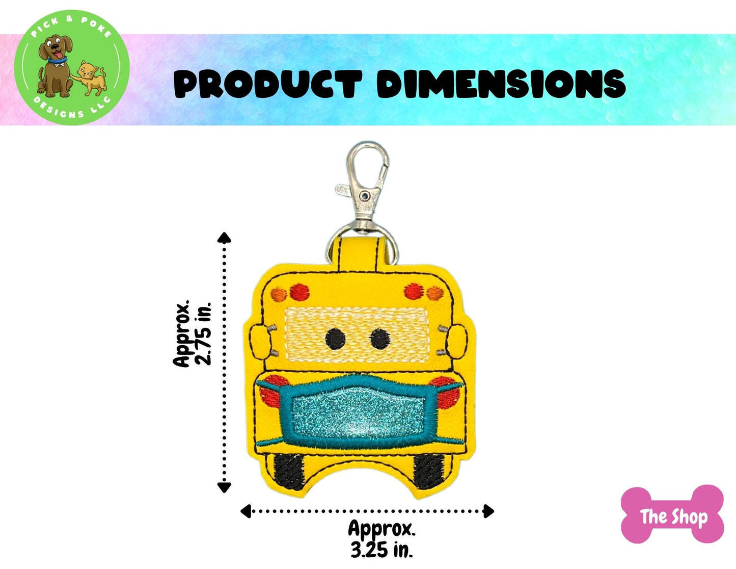 School Bus Wearing Mask Sanitizer Holder Key Chain | Embroidered on Vinyl | Made to Order