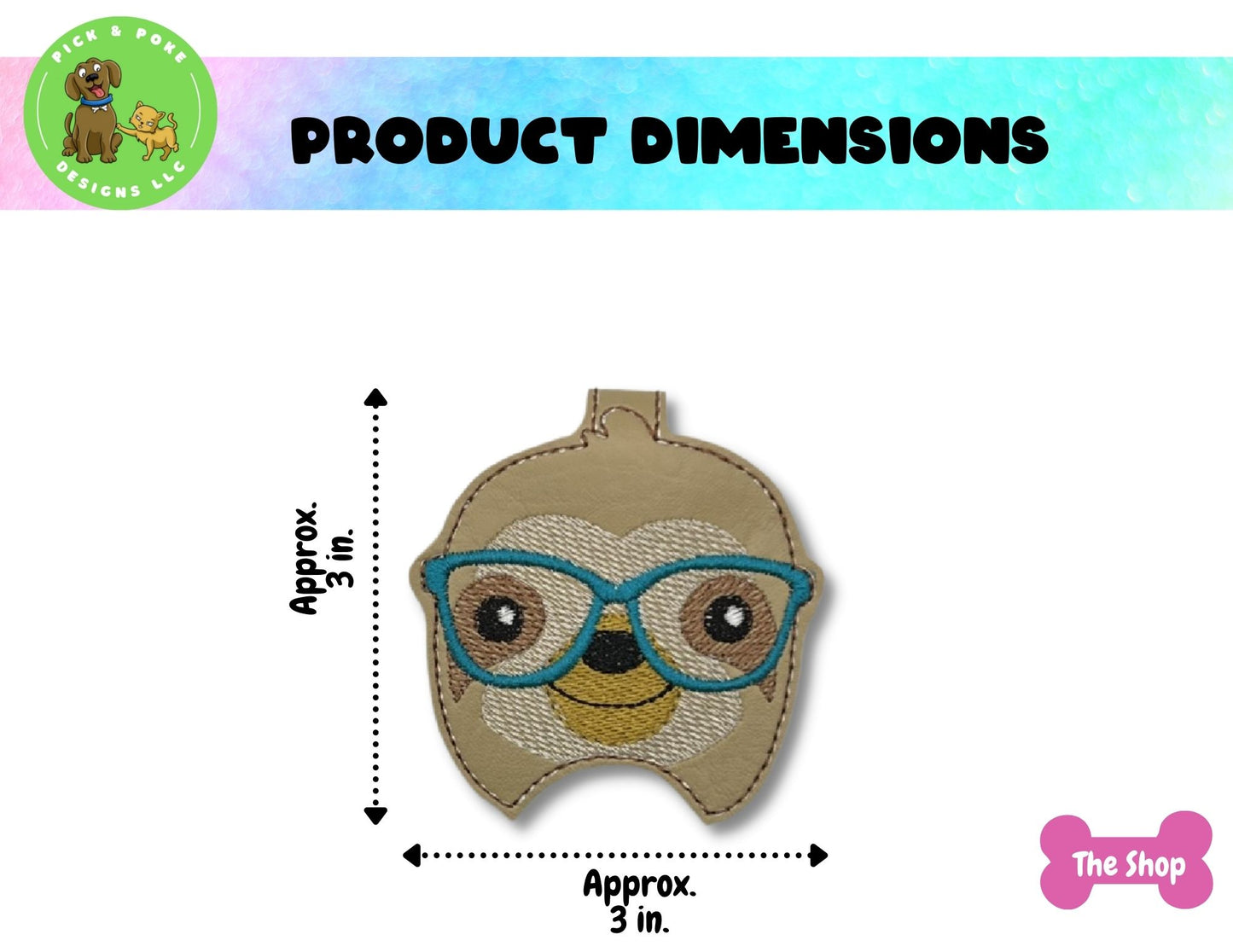 Cute Sloth Wearing Glasses Hand Sanitizer Holder Key Chain | Embroidered on Vinyl | Made to Order
