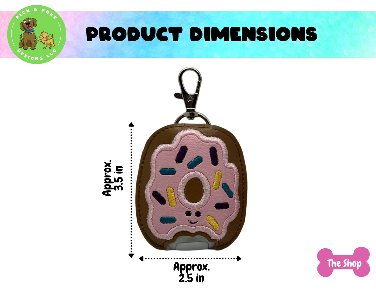 Donut Doughnut Hand Sanitizer Holder Key Chain | Embroidered on Vinyl | Made to Order