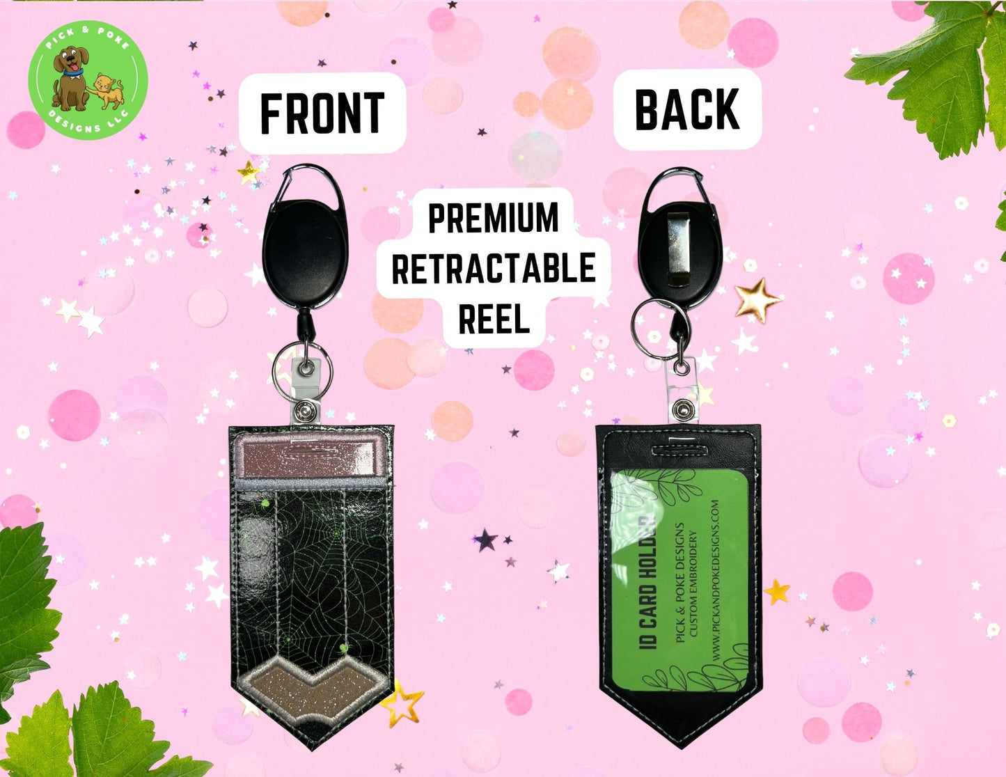Pencil ID Card Badge Holder with Reel or Clip | Glowing Spider Web Design