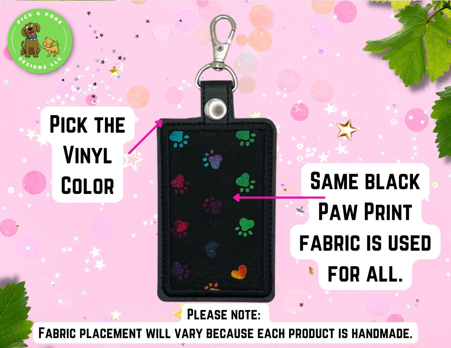 ID Badge Card Holder with Swivel Clip | Paw Print Design | Vertical Style Protector Case | Made to Order