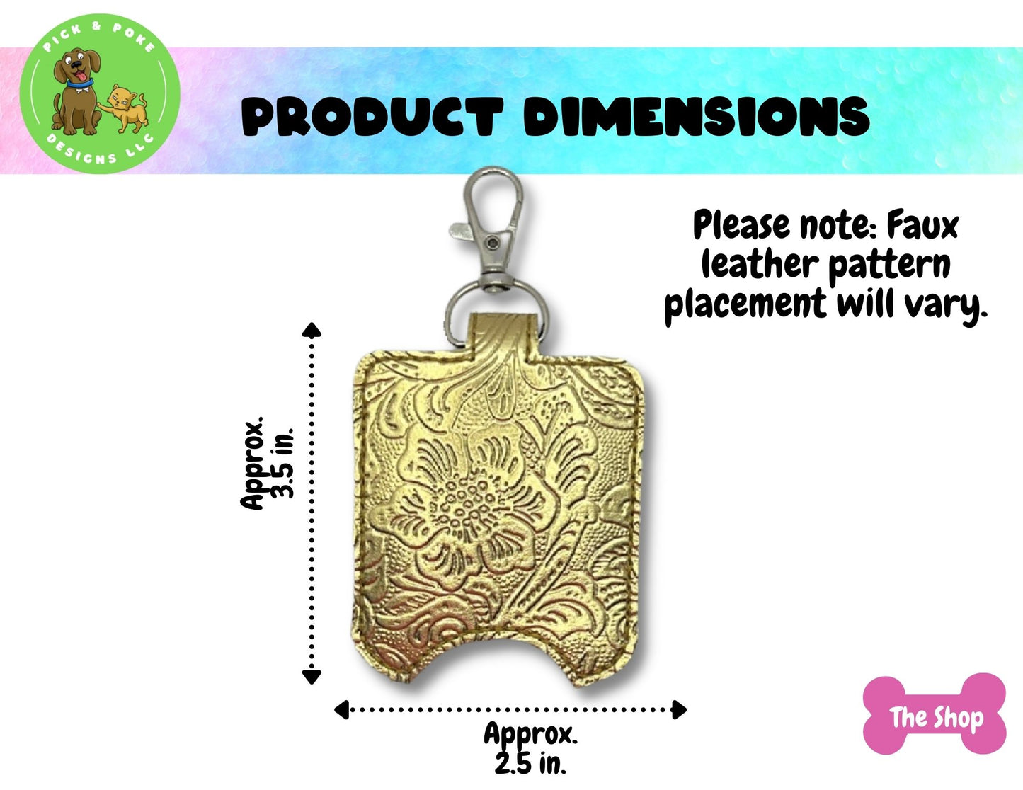 Metallic Faux Tooled Leather Hand Sanitizer Holder Key Chain | Embroidered on Vinyl | Made to Order