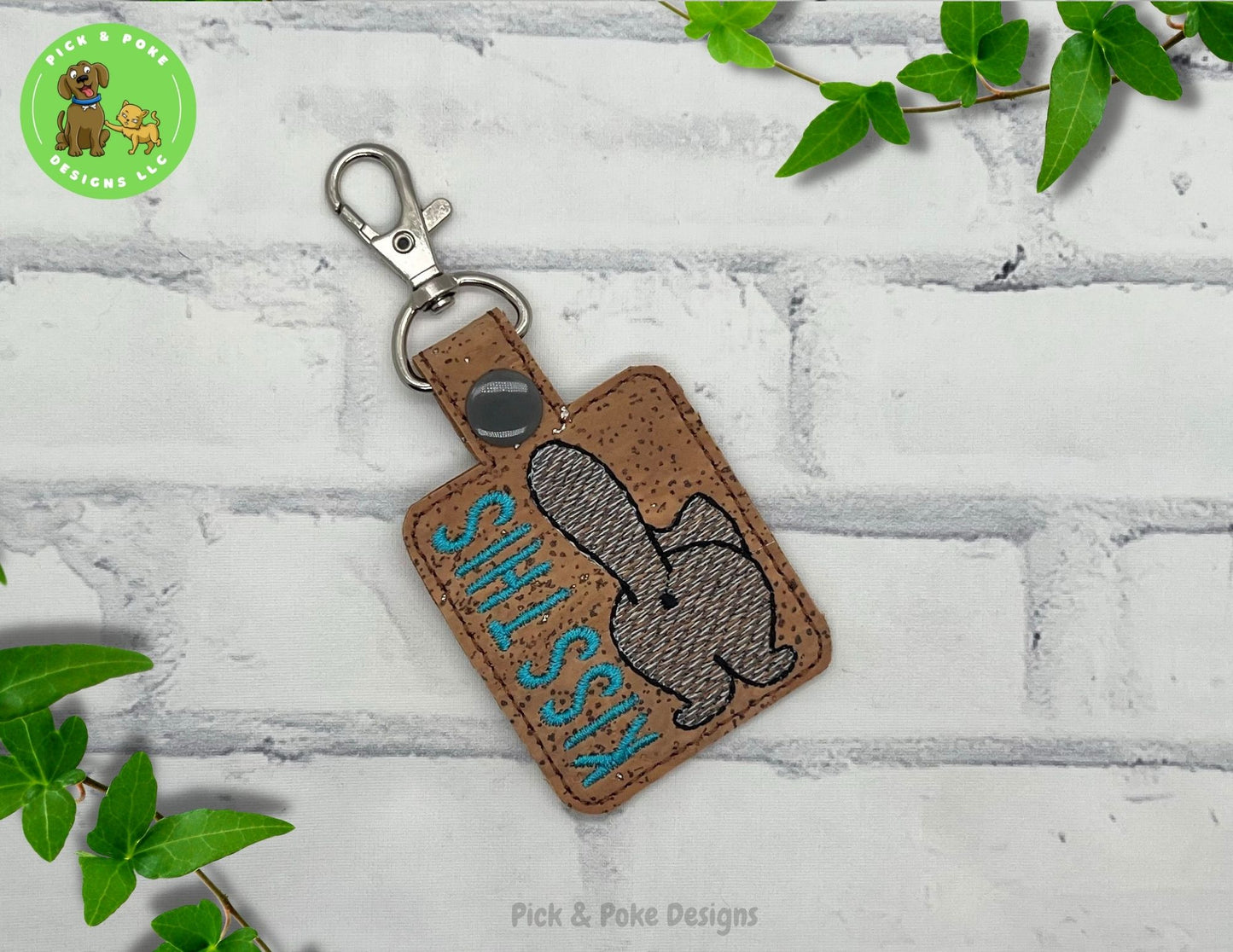 Kiss This Cat Butt Snap Tab Key Chain / Embroidered on Cork Fabric / Custom Made