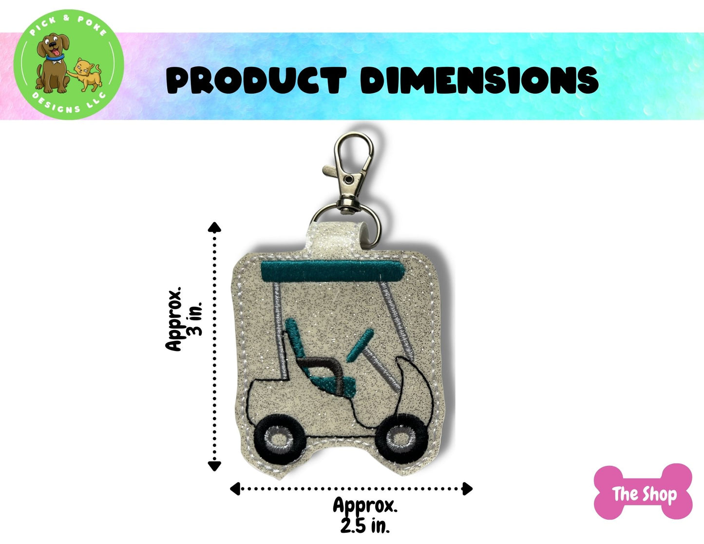 Golf Cart Sanitizer Holder Key Chain | Embroidered on Vinyl | Made to Order