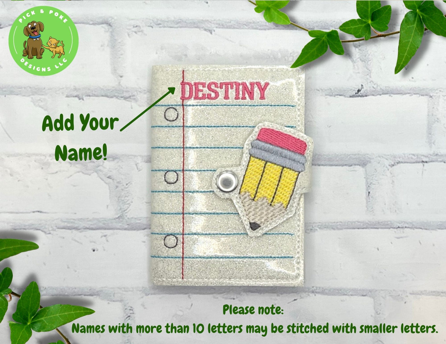 Mini Composition Notebook Cover with Metal Snap / Paper and Pencil Design / Includes 1 Mini Composition Book (Custom Made)